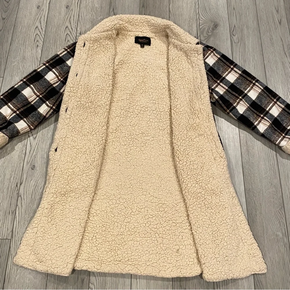 Sweet Rain Long Fleece Lined Jacket Shacket Coat Women’s M Plaid Button Pockets - Picture 4 of 13